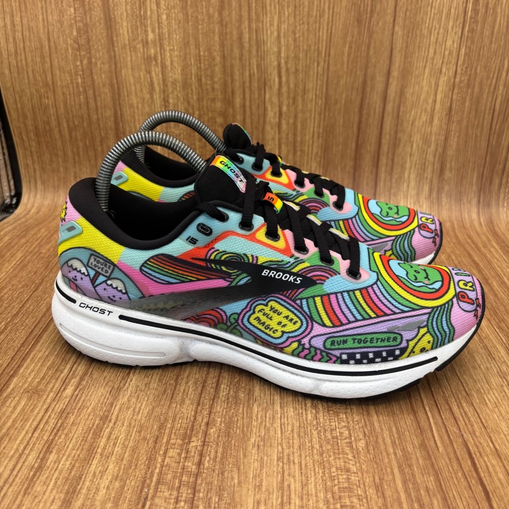 Brooks Ghost 15 Pride Running Shoes Womens 9.5 Multi-Color Doodle 1203801B058